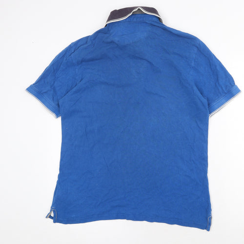 Marks and Spencer Mens Blue Cotton Polo Size M Collared Button