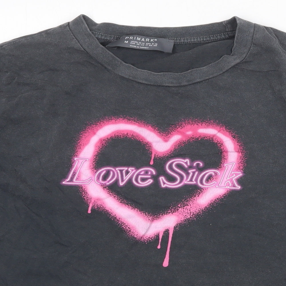 Primark Womens Grey 100% Cotton Basic T-Shirt Size M Round Neck - Love Sick