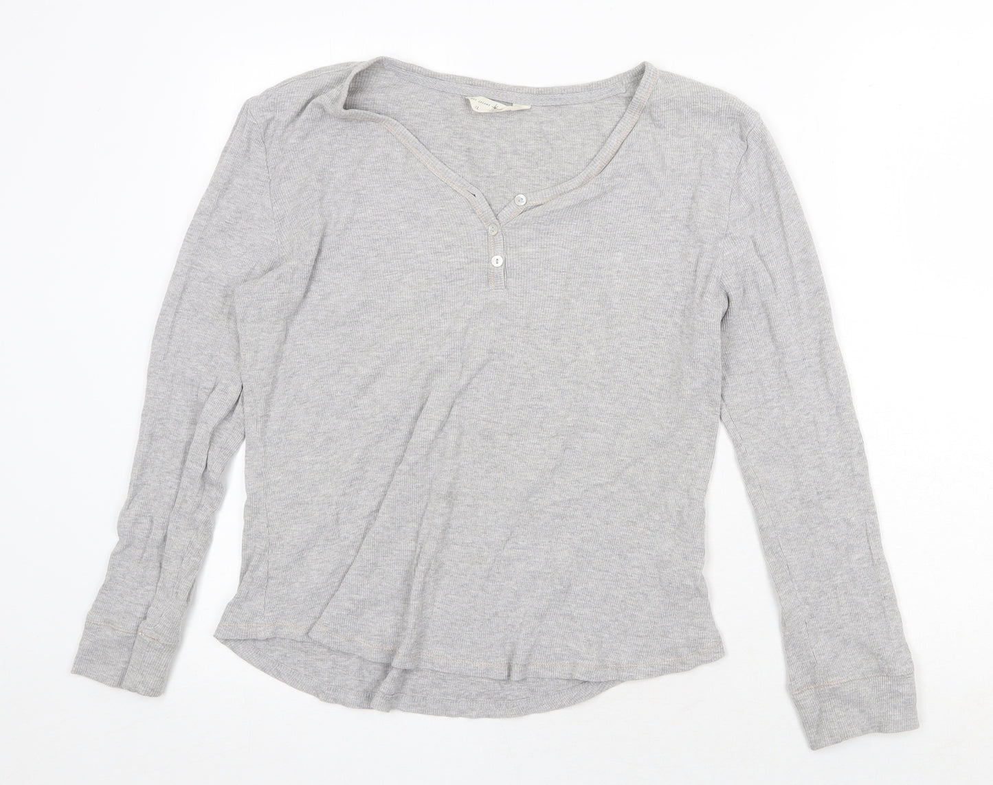 Marks and Spencer Womens Grey Cotton Basic T-Shirt Size 12 V-Neck