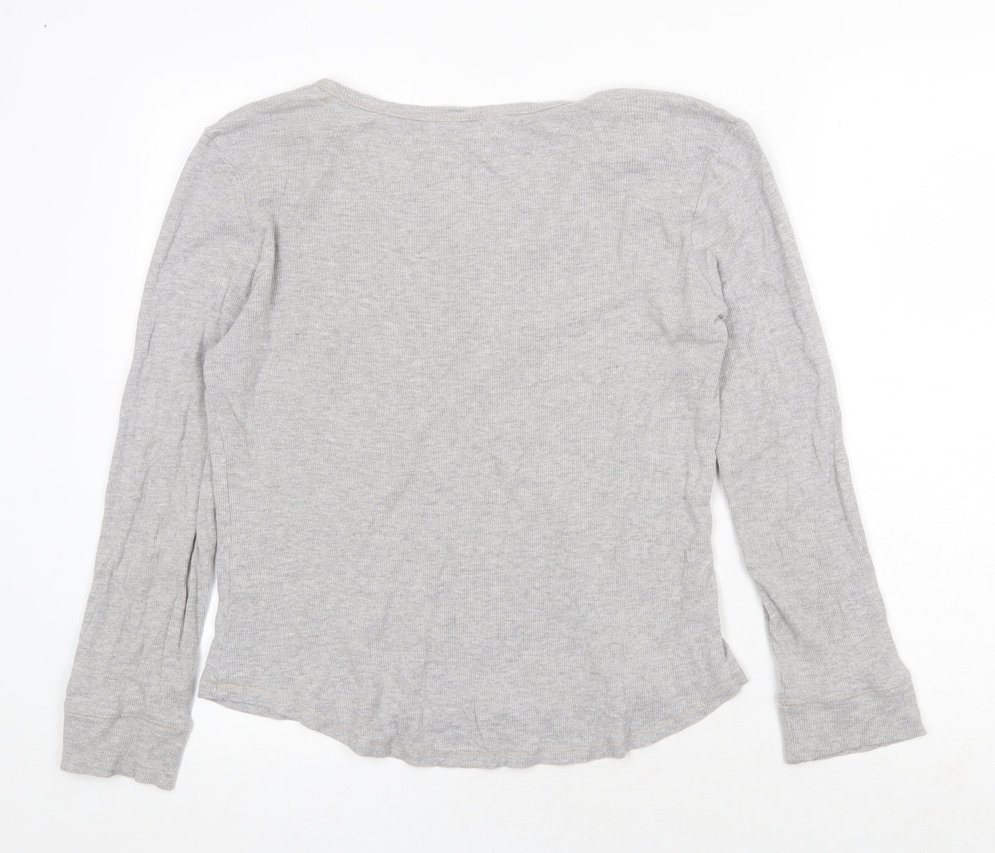 Marks and Spencer Womens Grey Cotton Basic T-Shirt Size 12 V-Neck