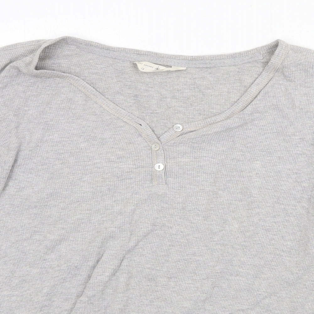 Marks and Spencer Womens Grey Cotton Basic T-Shirt Size 12 V-Neck