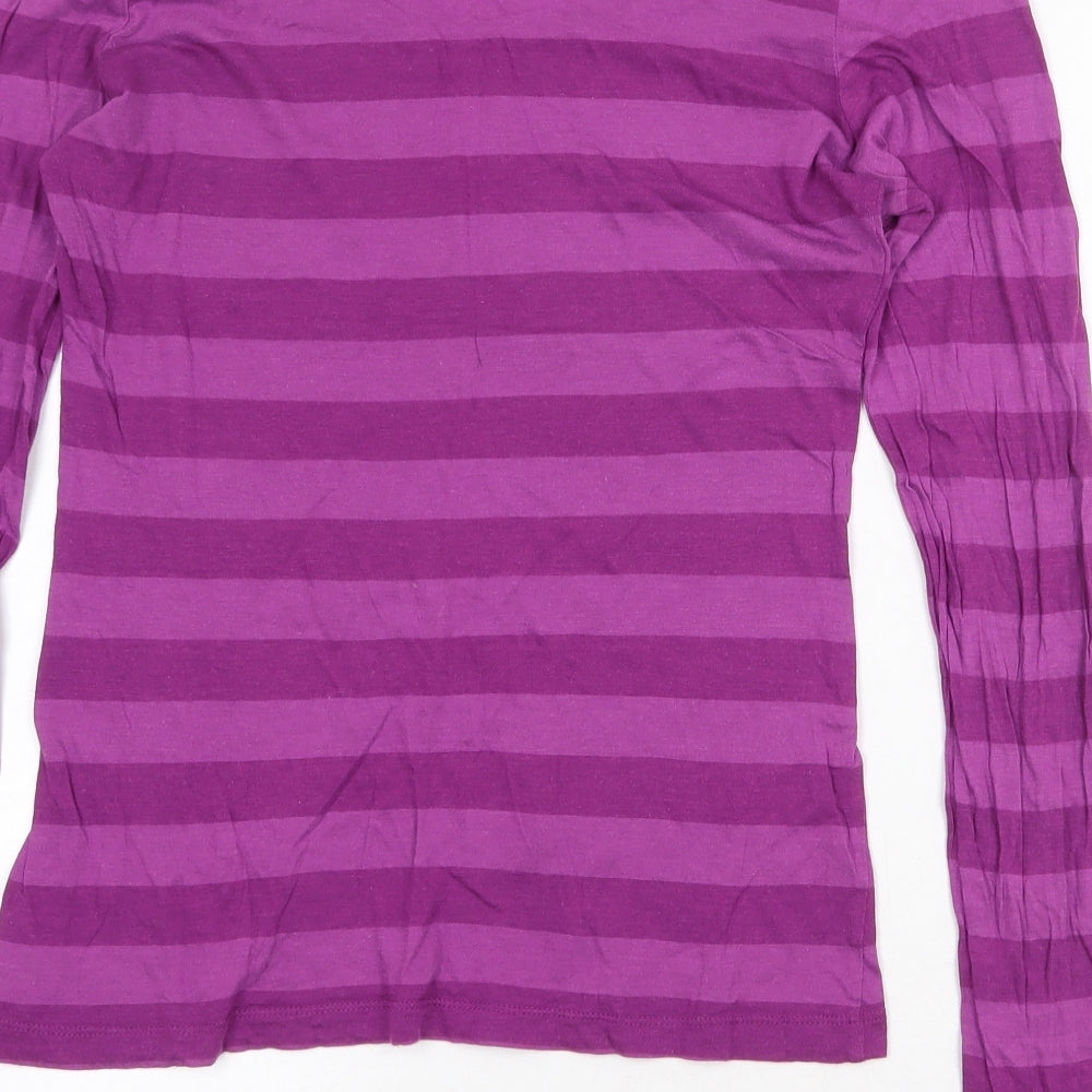 Marks and Spencer Womens Purple Striped Cotton Basic T-Shirt Size 12 Scoop Neck