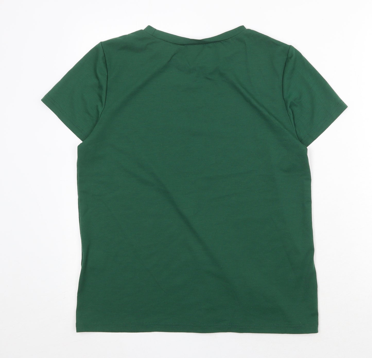 Preworn Womens Green Polyester Basic T-Shirt Size S Round Neck - Heart