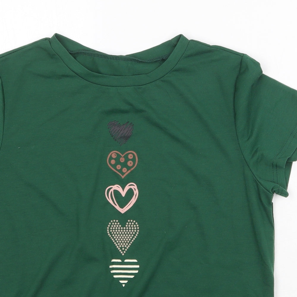Preworn Womens Green Polyester Basic T-Shirt Size S Round Neck - Heart