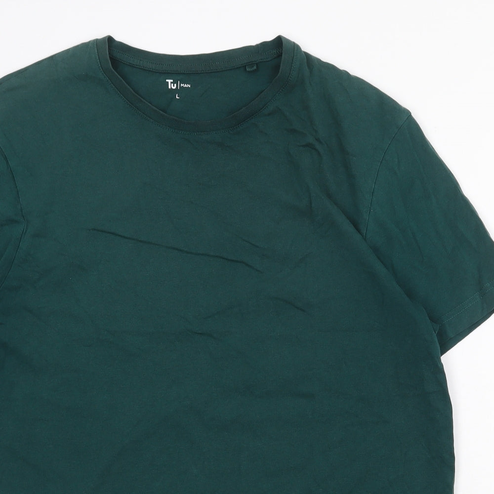 TU Mens Green Cotton T-Shirt Size L Round Neck