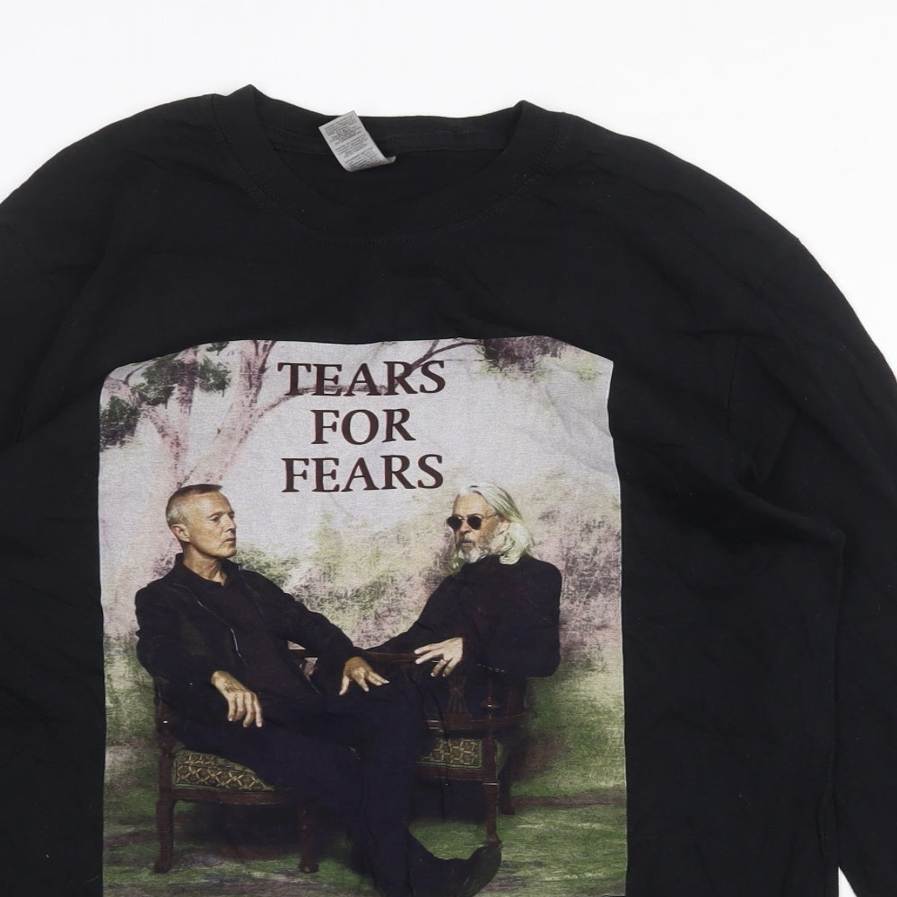 Gildan Mens Black Cotton T-Shirt Size M Round Neck - Tears for Fears