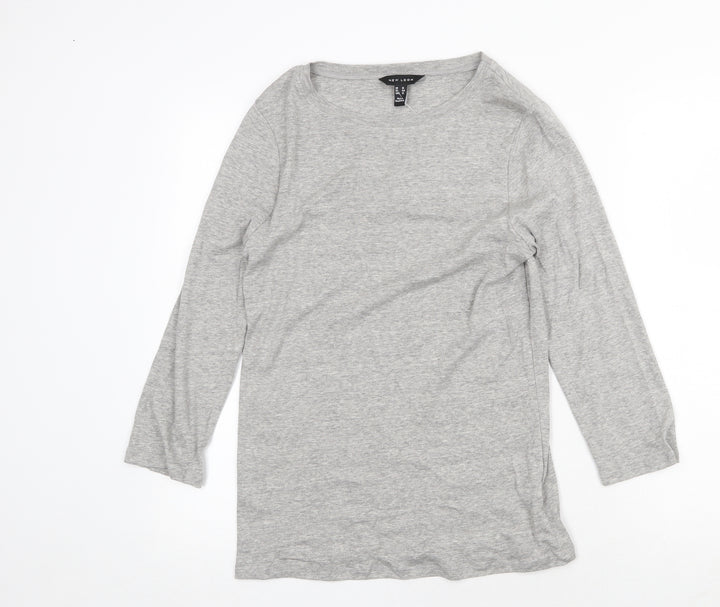 New Look Womens Grey Cotton Basic Blouse Size 16 Boat Neck
