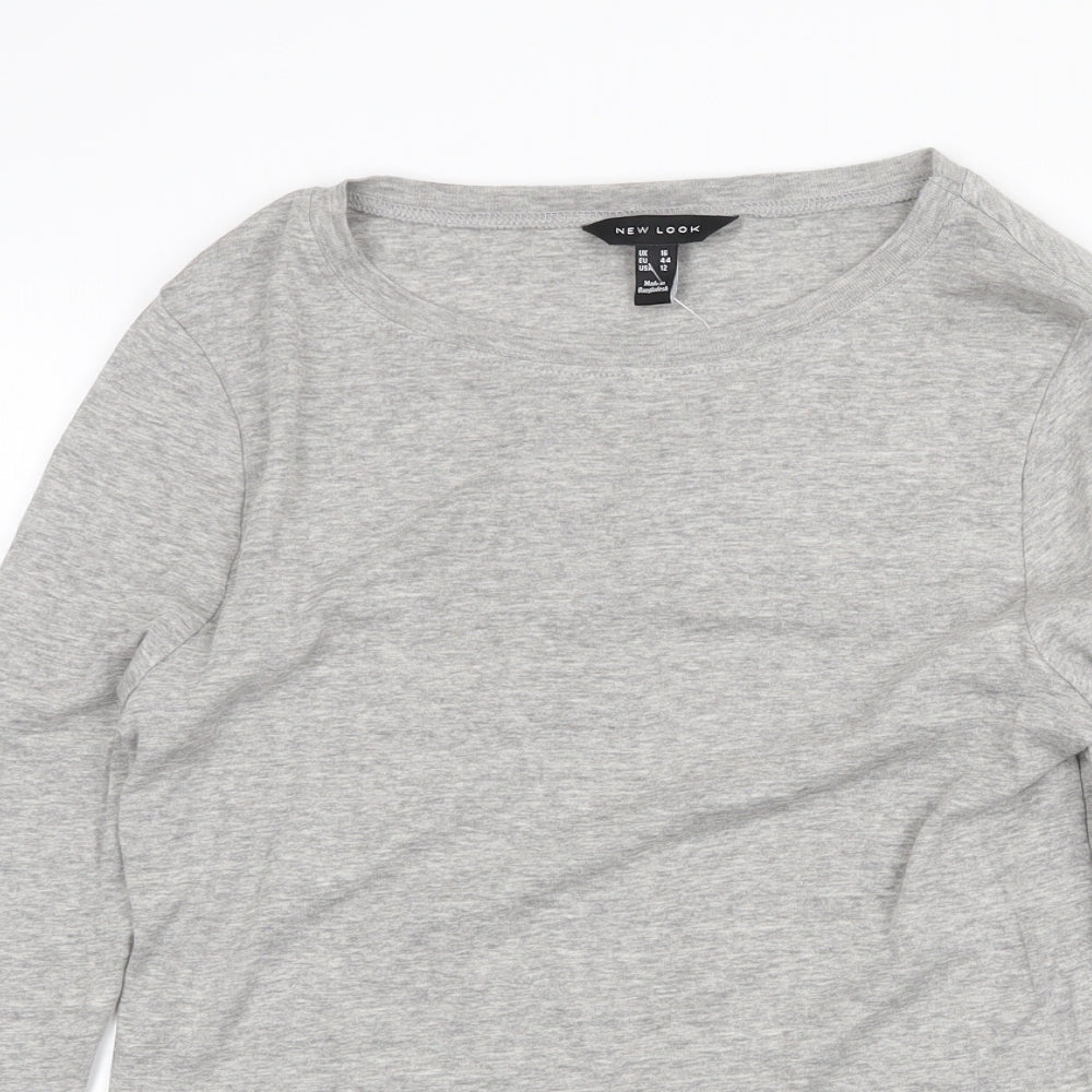 New Look Womens Grey Cotton Basic Blouse Size 16 Boat Neck