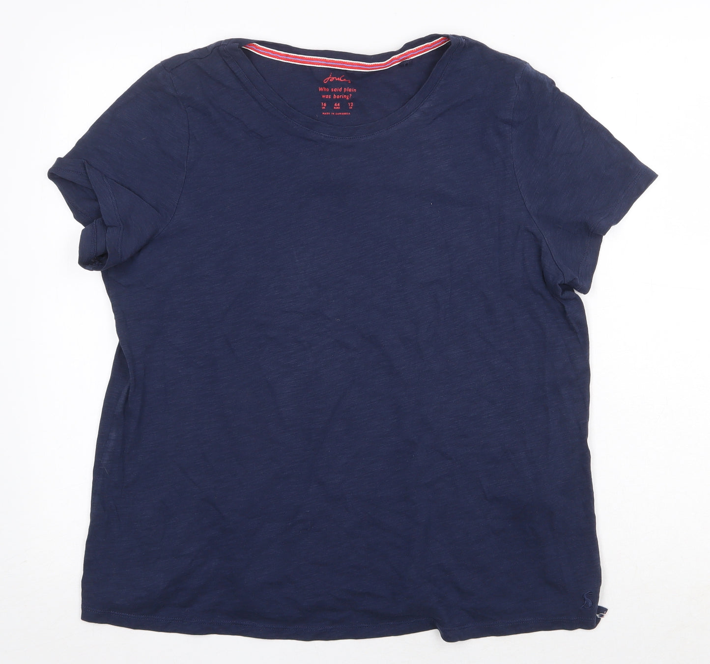 Joules Womens Blue Cotton Basic T-Shirt Size 16 Scoop Neck