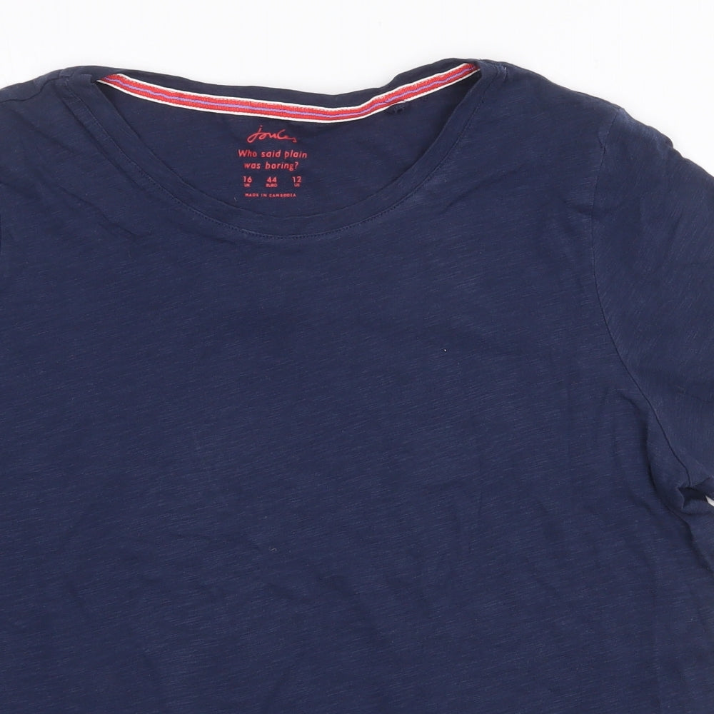 Joules Womens Blue Cotton Basic T-Shirt Size 16 Scoop Neck