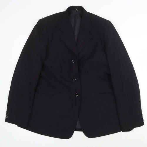 Preworn Mens Black Striped Polyester Jacket Suit Jacket Size 38 Regular