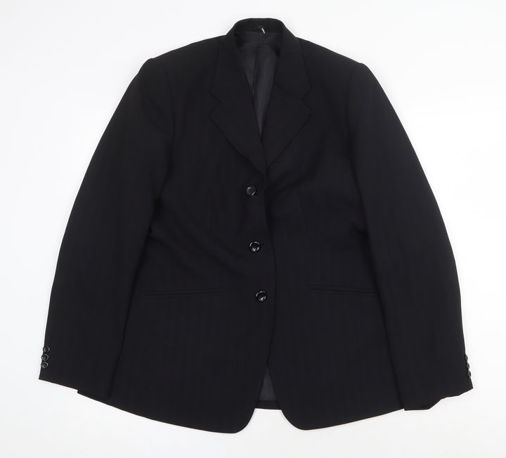 Preworn Mens Black Striped Polyester Jacket Suit Jacket Size 38 Regular