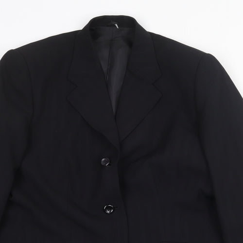 Preworn Mens Black Striped Polyester Jacket Suit Jacket Size 38 Regular