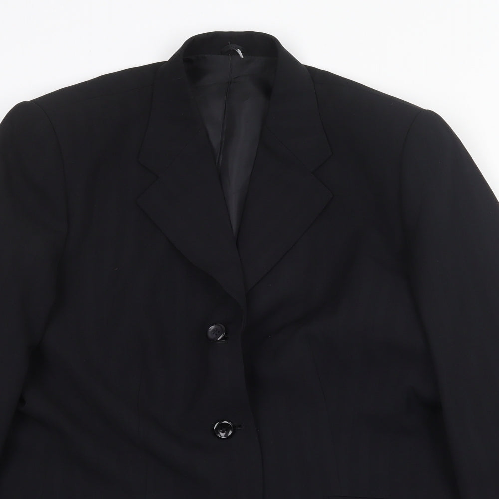 Preworn Mens Black Striped Polyester Jacket Suit Jacket Size 38 Regular