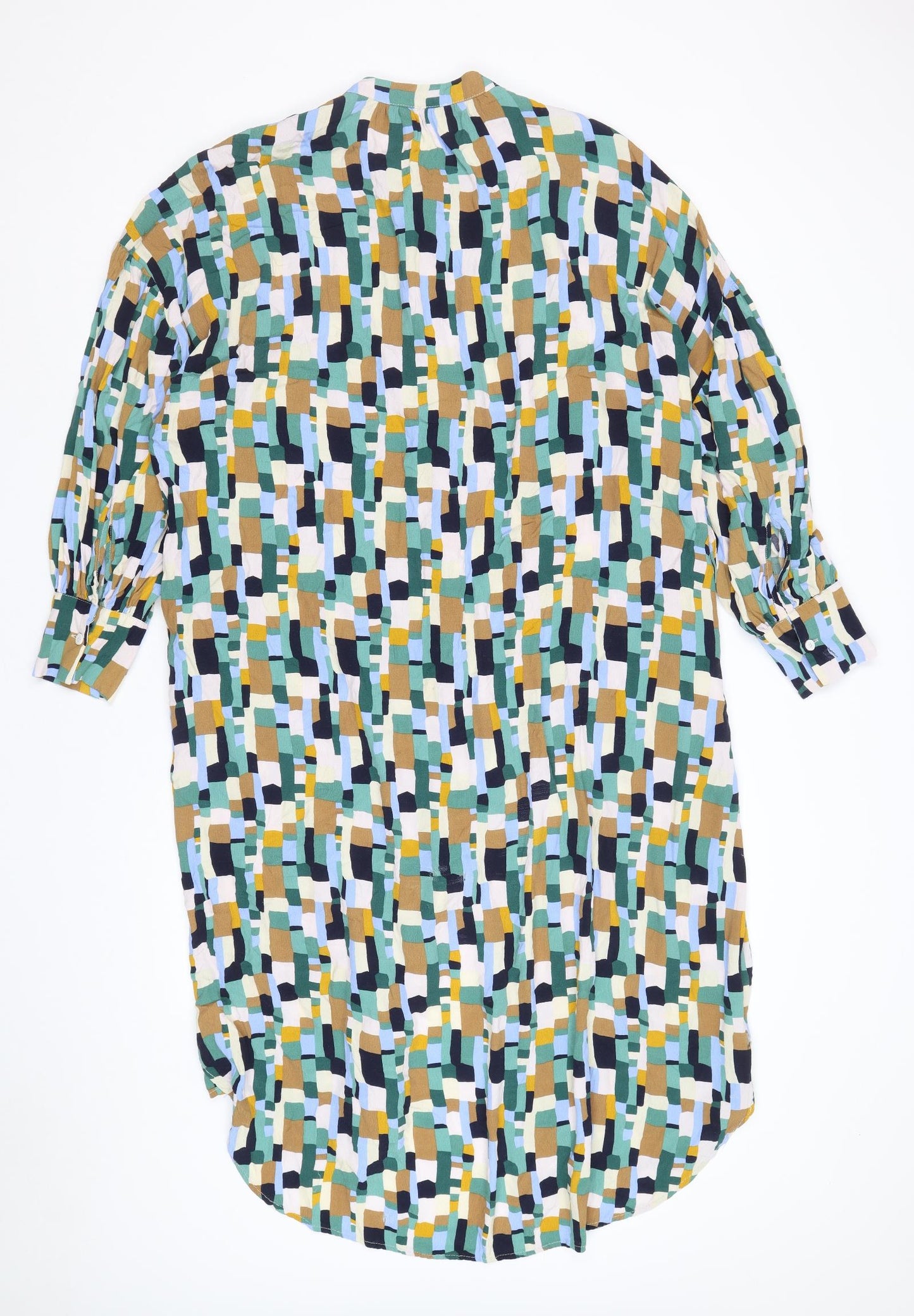Kin Womens Multicoloured Geometric Viscose Shirt Dress Size M Round Neck Button