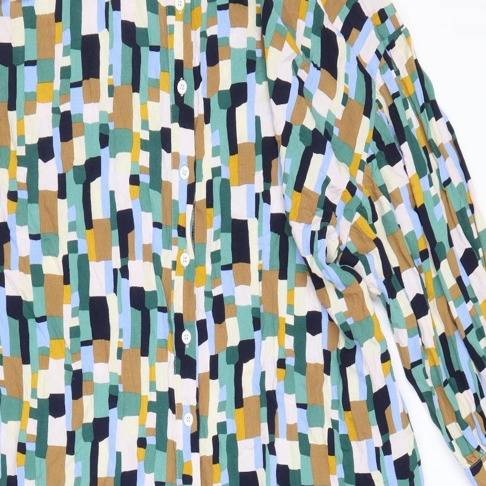 Kin Womens Multicoloured Geometric Viscose Shirt Dress Size M Round Neck Button