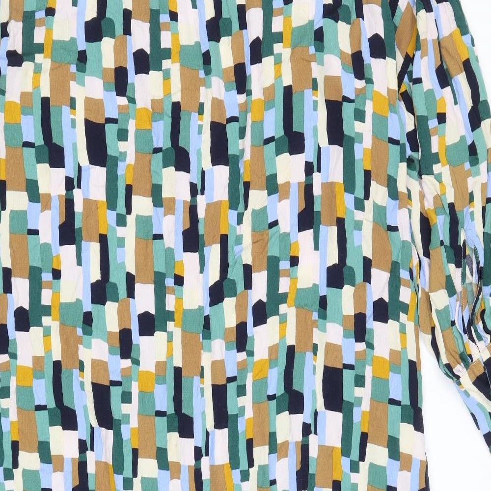 Kin Womens Multicoloured Geometric Viscose Shirt Dress Size M Round Neck Button