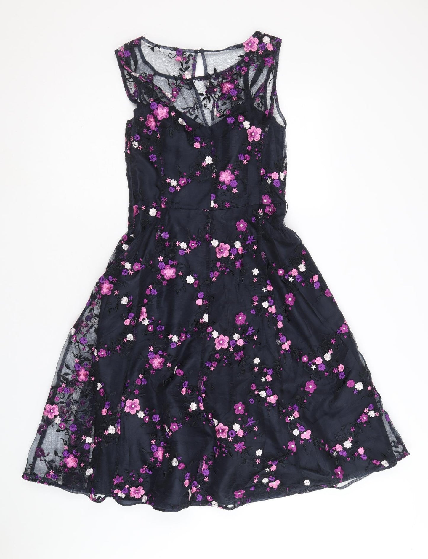 Phase Eight Womens Blue Floral Nylon A-Line Size 8 Scoop Neck Zip