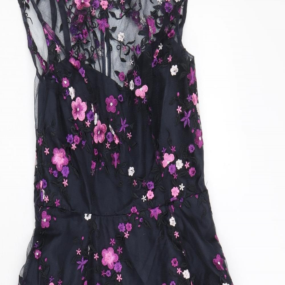 Phase Eight Womens Blue Floral Nylon A-Line Size 8 Scoop Neck Zip
