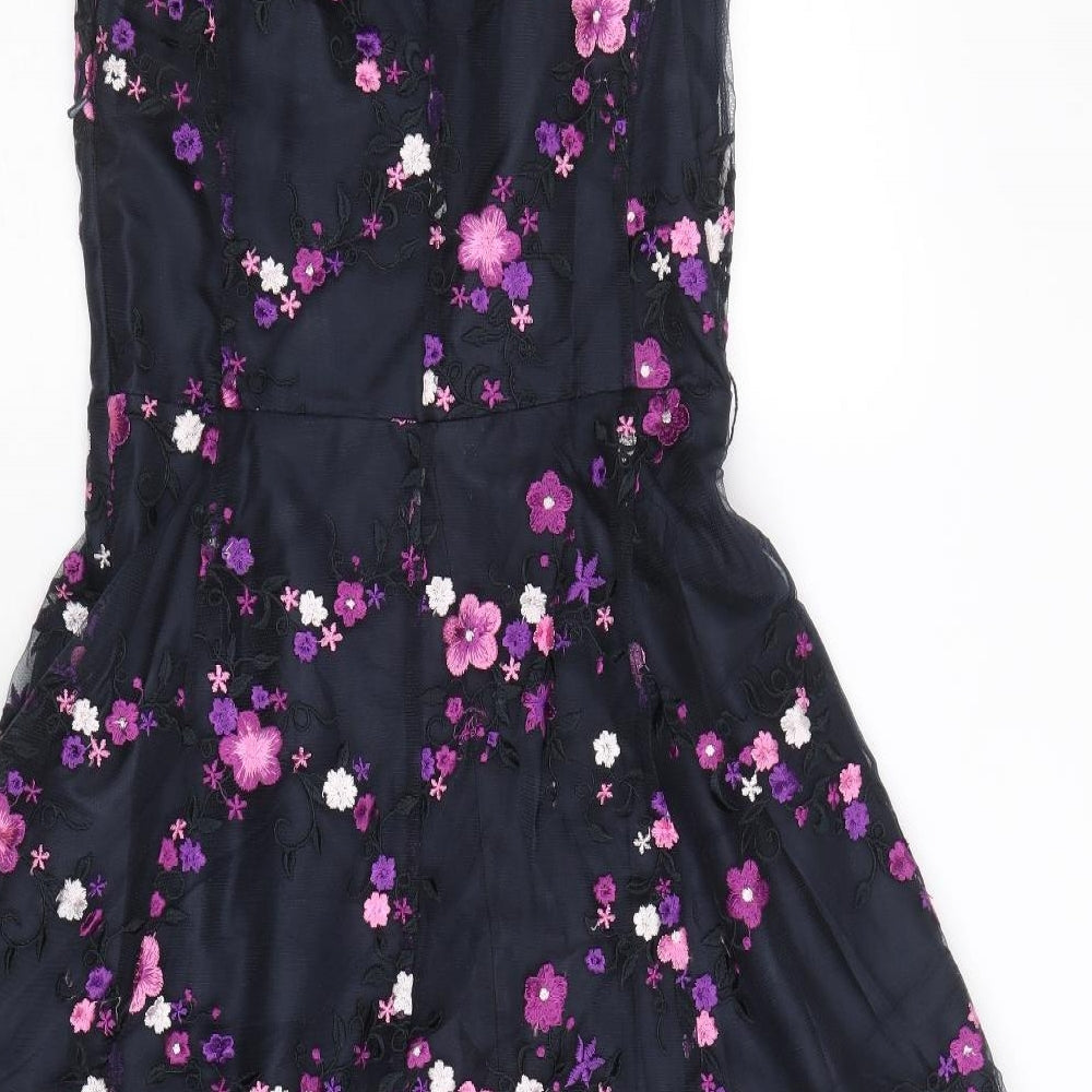 Phase Eight Womens Blue Floral Nylon A-Line Size 8 Scoop Neck Zip