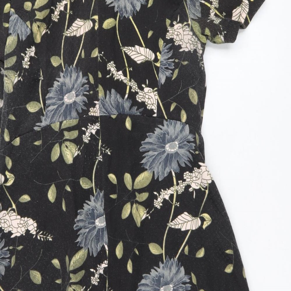 Real Form Womens Black Floral Polyester A-Line Size 16 Scoop Neck Zip