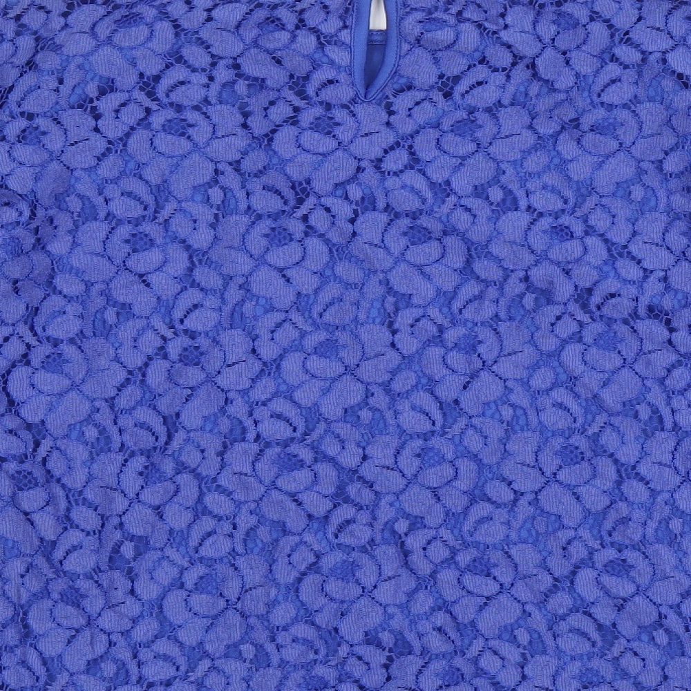 Filanto Womens Blue Floral Polyester Basic Blouse Size S Round Neck