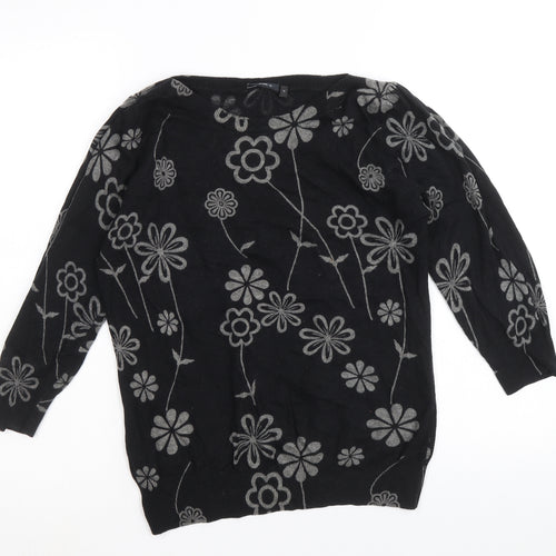 NEXT Womens Black Boat Neck Floral Cotton Pullover Jumper Size S