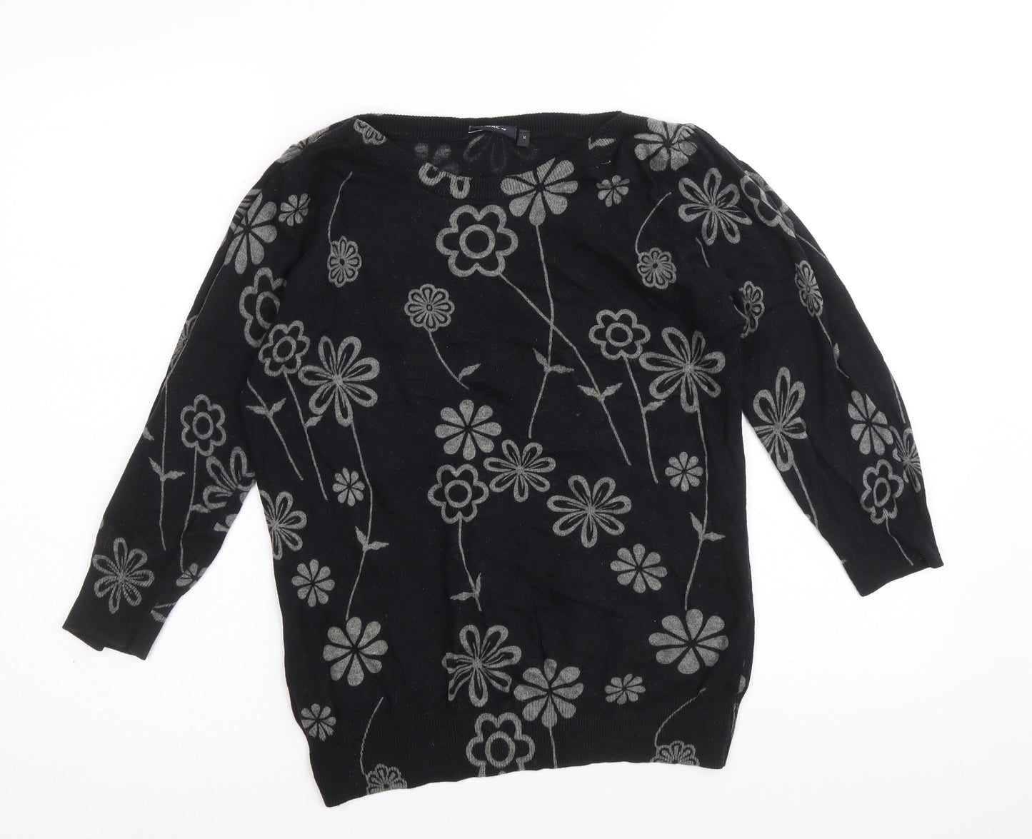 NEXT Womens Black Boat Neck Floral Cotton Pullover Jumper Size S