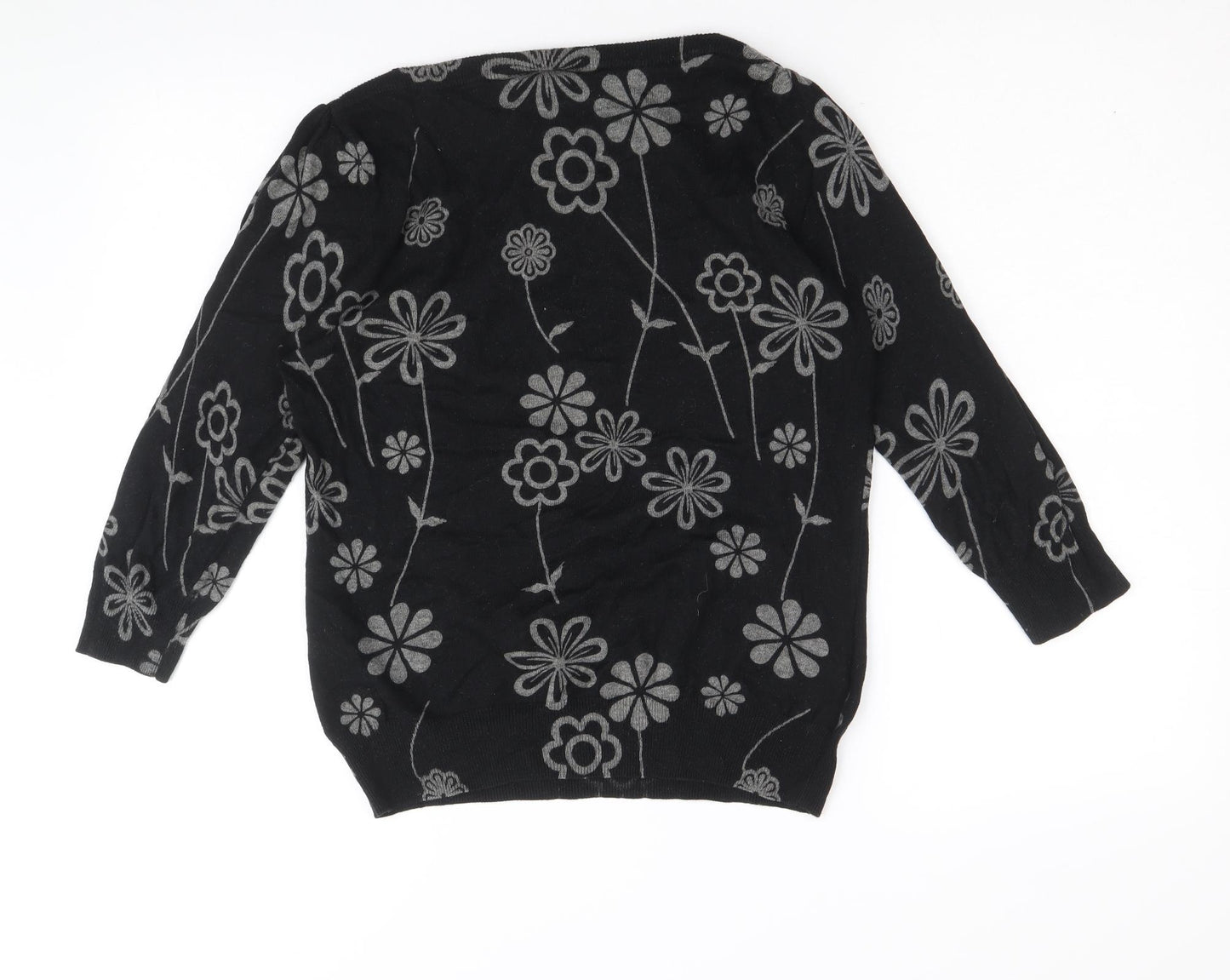 NEXT Womens Black Boat Neck Floral Cotton Pullover Jumper Size S