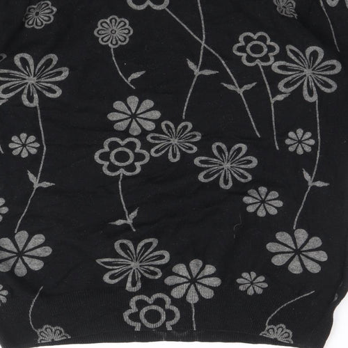 NEXT Womens Black Boat Neck Floral Cotton Pullover Jumper Size S