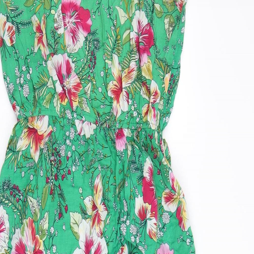 Fee Red Womens Green Floral 100% Cotton Fit & Flare Size S Scoop Neck Pullover - Size S-M