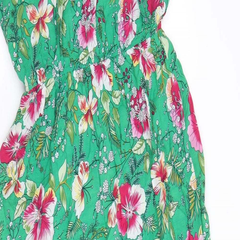 Fee Red Womens Green Floral 100% Cotton Fit & Flare Size S Scoop Neck Pullover - Size S-M