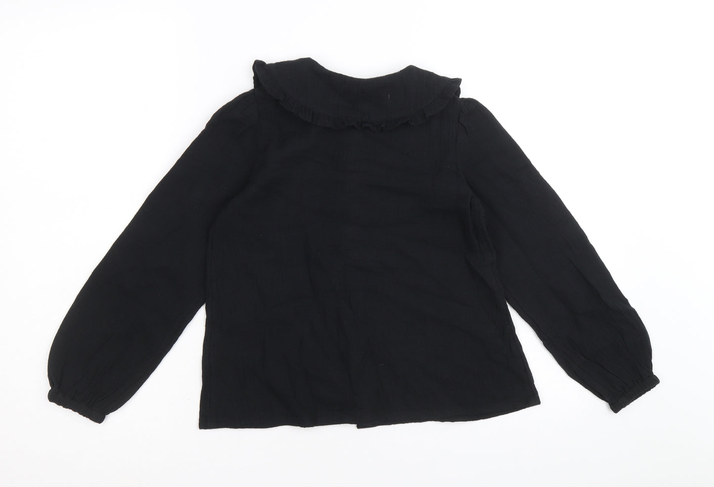 Marks and Spencer Girls Black 100% Cotton Basic Button-Up Size 7-8 Years Collared Button - Peter Pan Collar