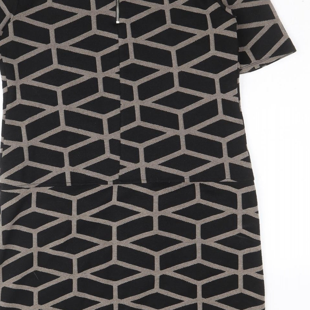 Wallis Womens Black Geometric Polyester A-Line Size 10 Round Neck Zip