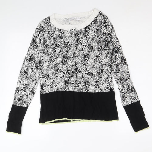 NEXT Womens Black Scoop Neck Floral Viscose Pullover Jumper Size 8 - Contrasting Trim