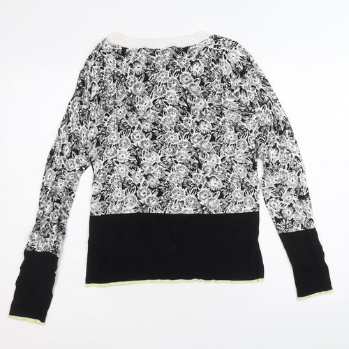 NEXT Womens Black Scoop Neck Floral Viscose Pullover Jumper Size 8 - Contrasting Trim