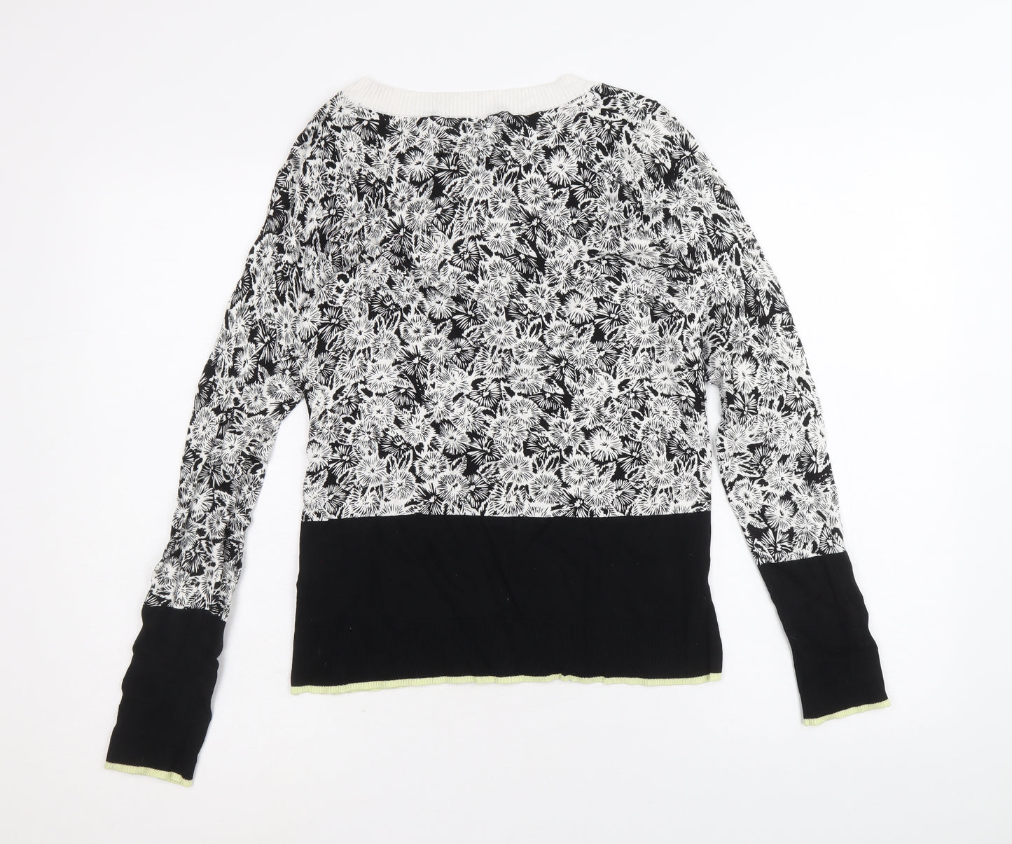 NEXT Womens Black Scoop Neck Floral Viscose Pullover Jumper Size 8 - Contrasting Trim
