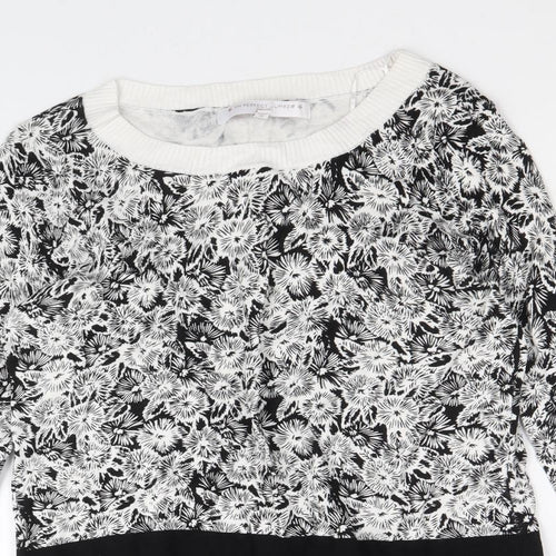 NEXT Womens Black Scoop Neck Floral Viscose Pullover Jumper Size 8 - Contrasting Trim