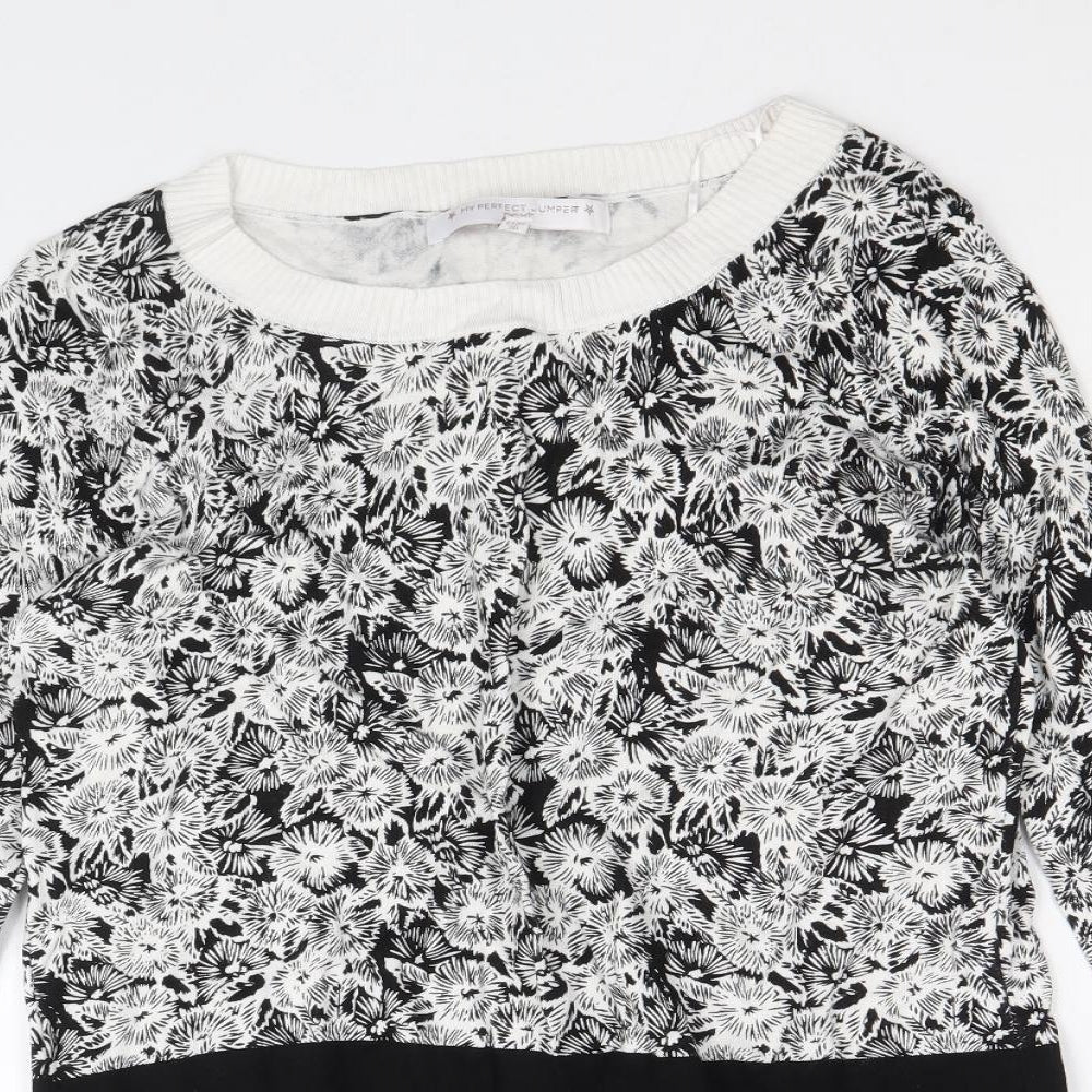 NEXT Womens Black Scoop Neck Floral Viscose Pullover Jumper Size 8 - Contrasting Trim