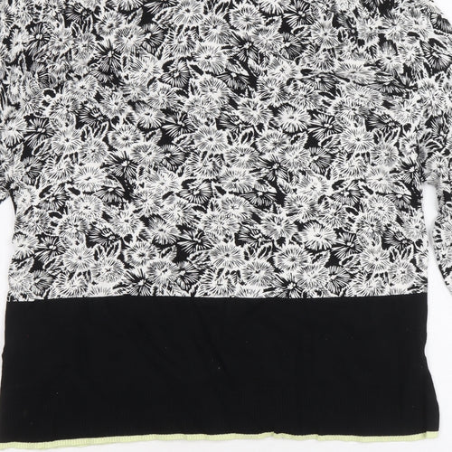NEXT Womens Black Scoop Neck Floral Viscose Pullover Jumper Size 8 - Contrasting Trim