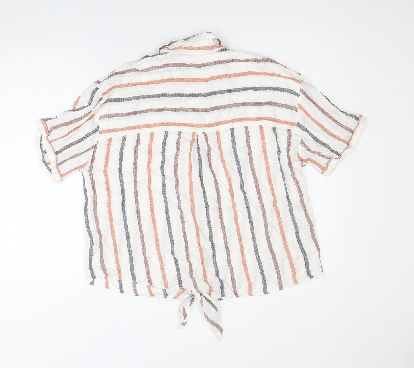 TU Womens Beige Striped Viscose Basic Button-Up Size 14 Collared - Knot Front