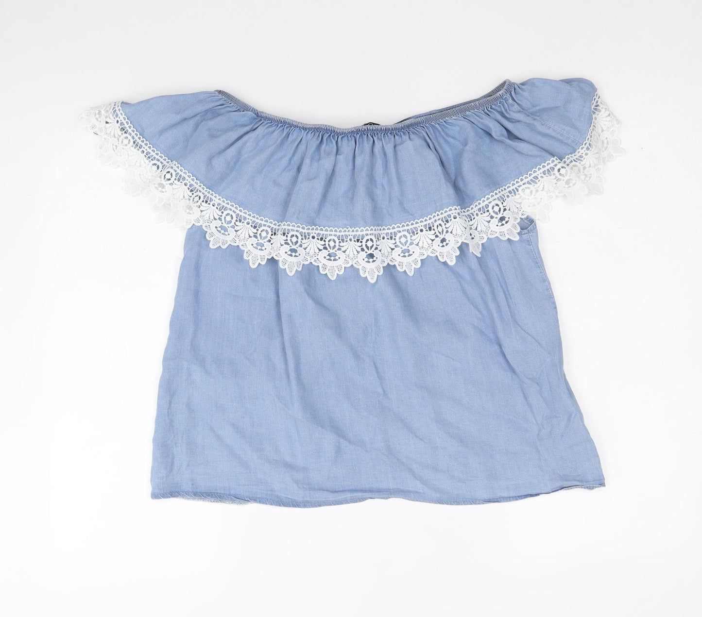 Quiz Womens Blue 100% Cotton Basic Blouse Size L Off the Shoulder