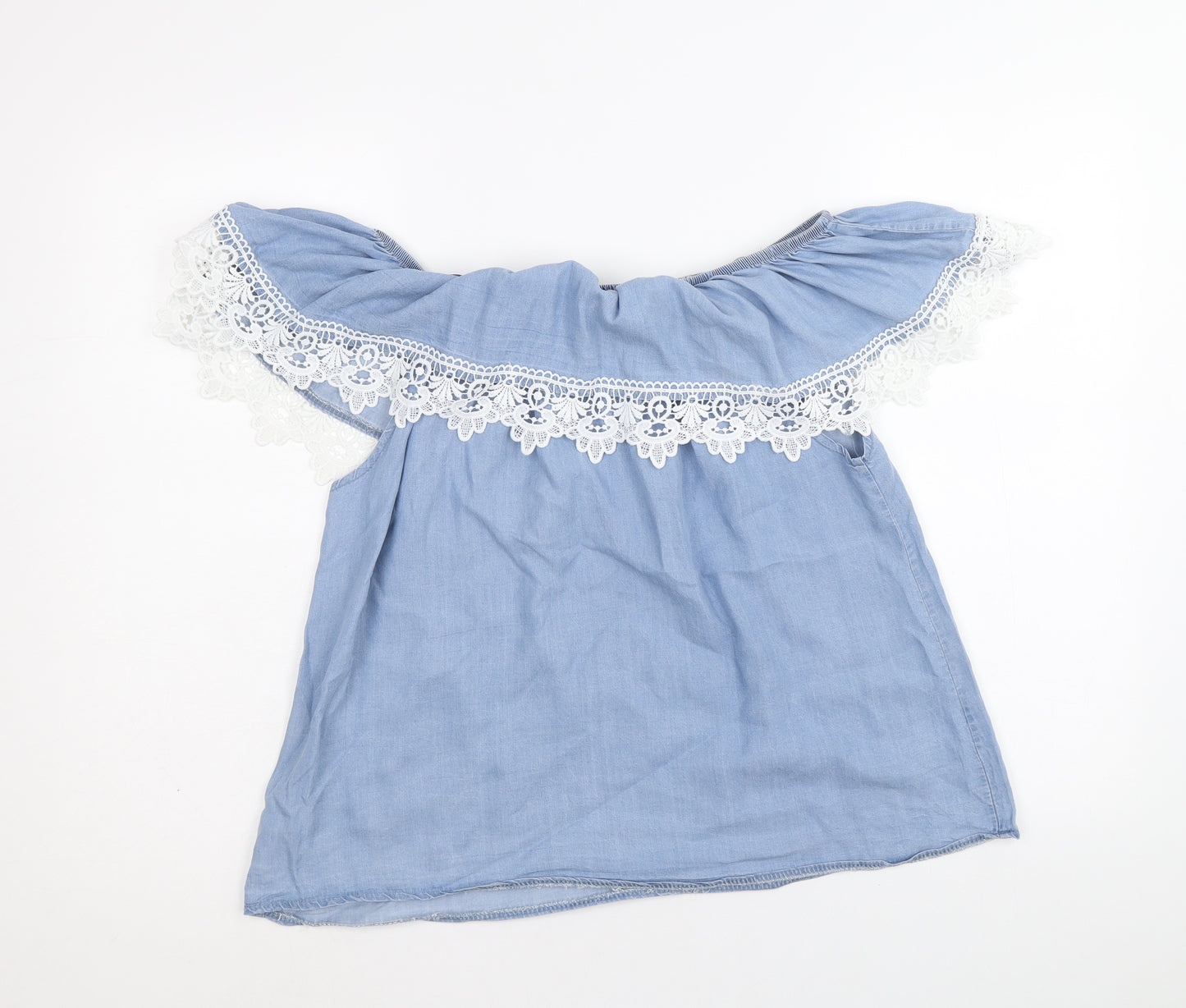 Quiz Womens Blue 100% Cotton Basic Blouse Size L Off the Shoulder