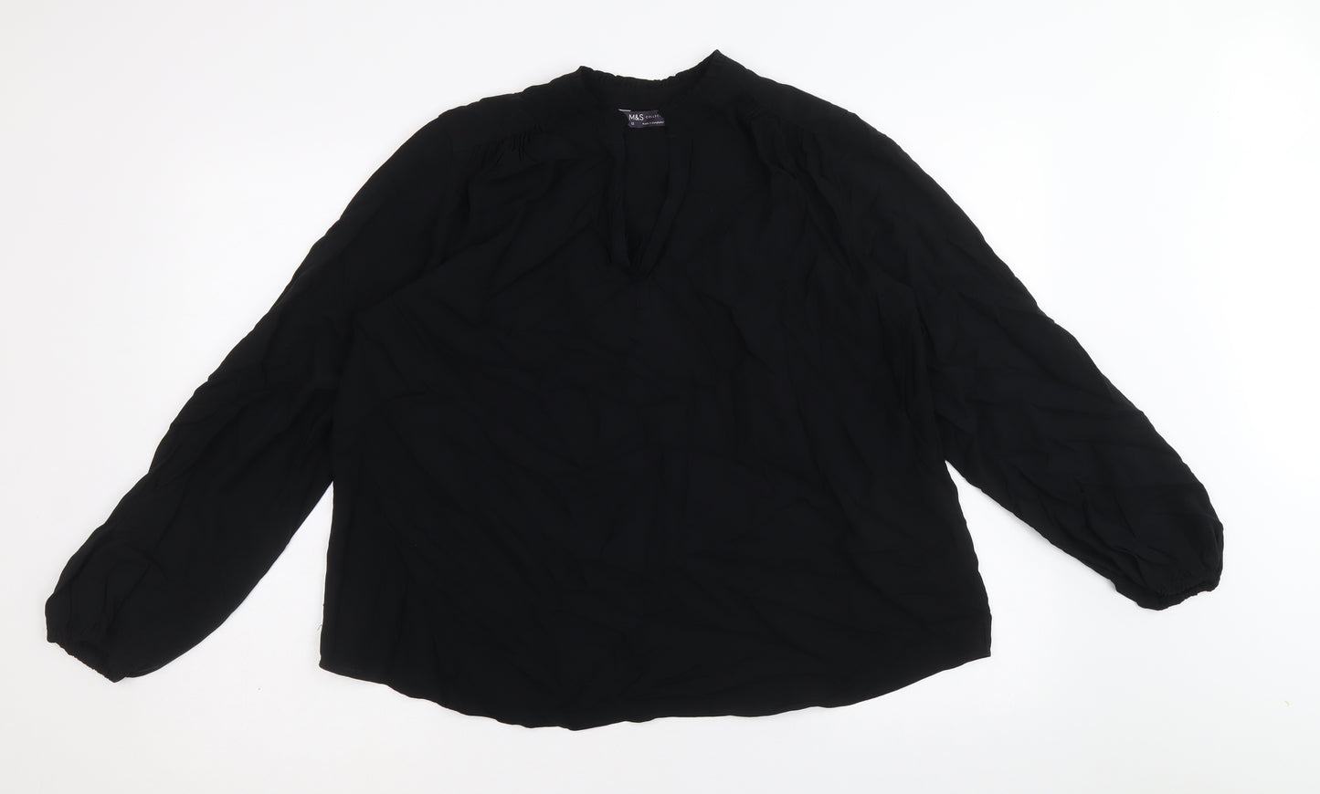 Marks and Spencer Womens Black Viscose Basic Blouse Size 12 V-Neck
