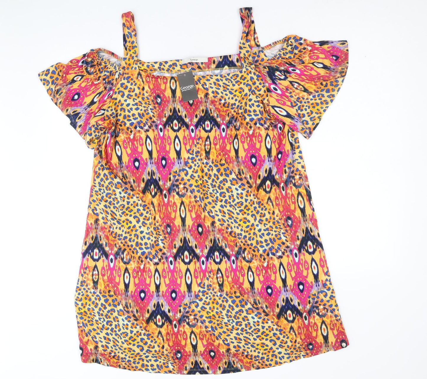 George Womens Multicoloured Geometric Viscose A-Line Size 20 Square Neck Pullover