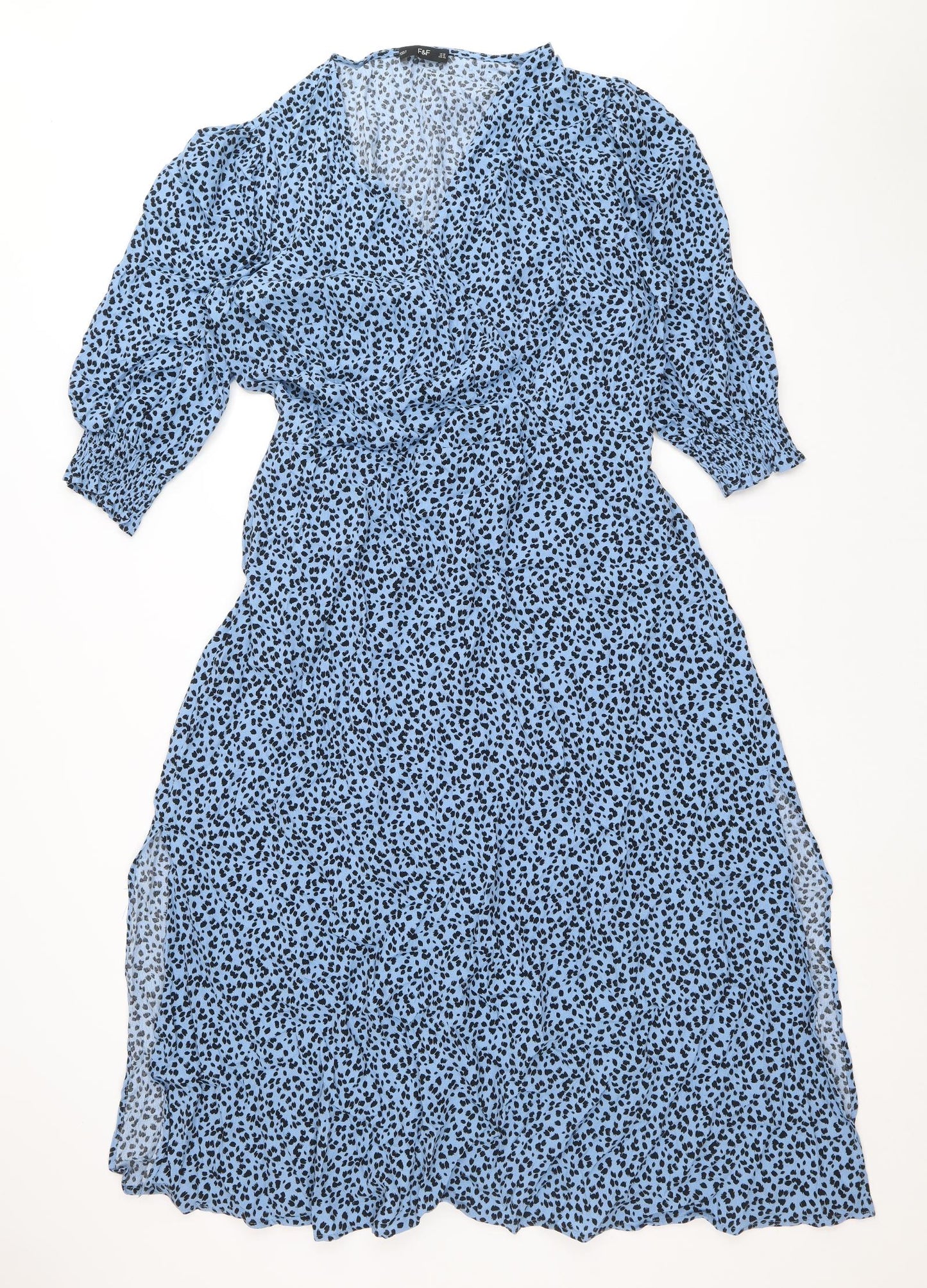 F&F Womens Blue Geometric Viscose A-Line Size 18 V-Neck Pullover