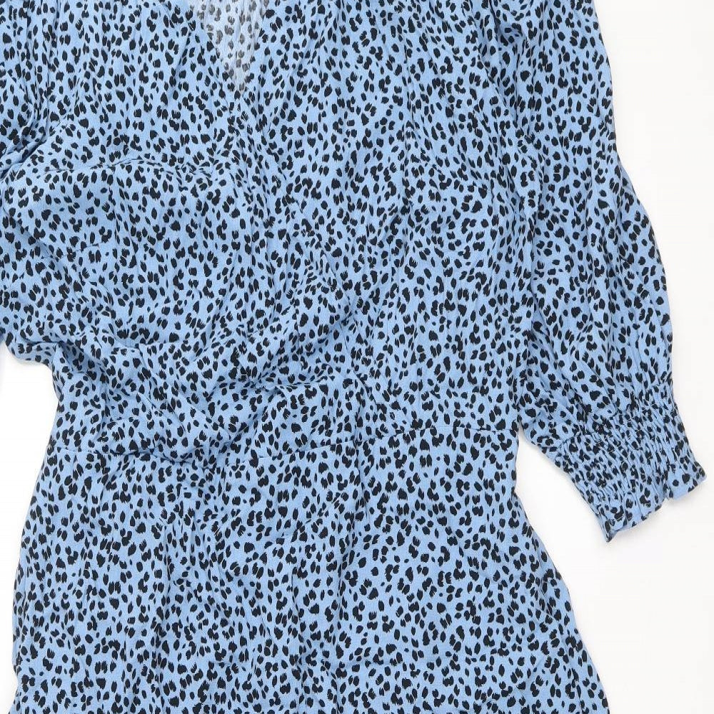 F&F Womens Blue Geometric Viscose A-Line Size 18 V-Neck Pullover