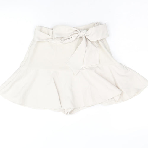 Zara Womens Beige Polyester Mini Skirt Size XS Zip - Tie Front Detail