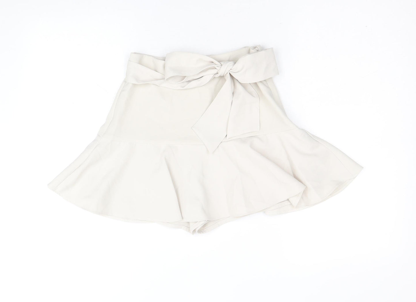 Zara Womens Beige Polyester Mini Skirt Size XS Zip - Tie Front Detail