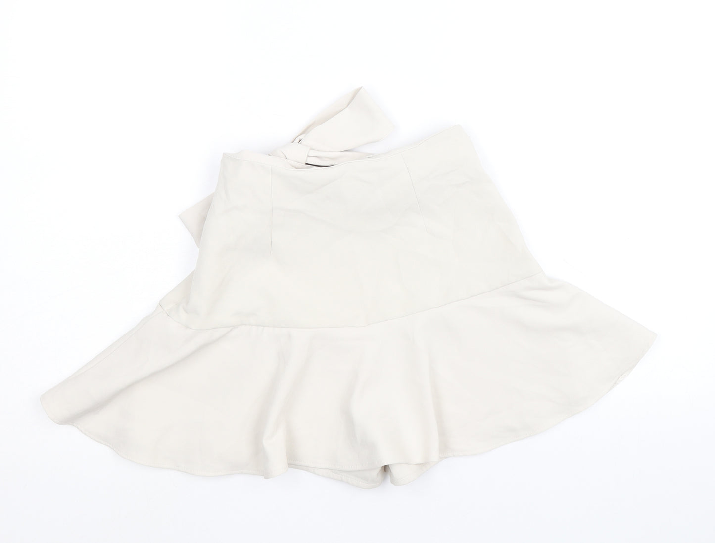 Zara Womens Beige Polyester Mini Skirt Size XS Zip - Tie Front Detail